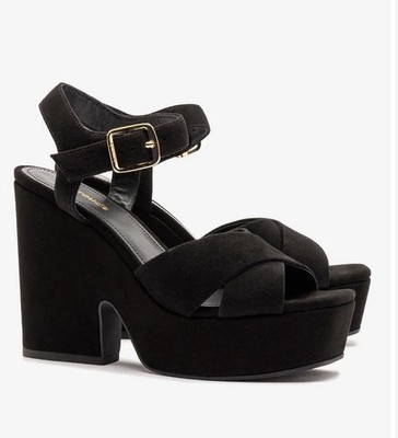 BNIB LARROUDE Womens Cher Black Leather Platform Sandals Size US W 7 New!