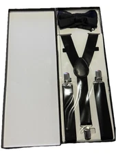 Men's Black Suspender & Bow Tie Set - Adjustable Clip-On Y-Back Braces