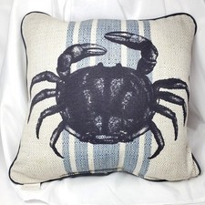 Threshold Blue Crab Pillow 17 x 17 Coastal Beach Cottage Core Blue  Beige