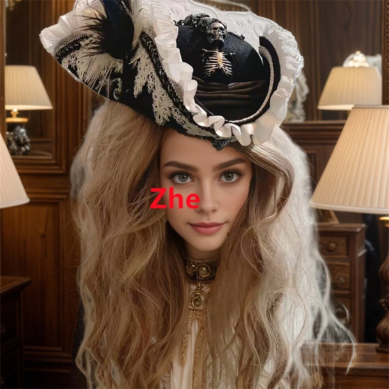 Pirates of the Caribbean Gothic Retro Lace Headgear Adjustable Cosplay Props Hat - Image 3 of 4