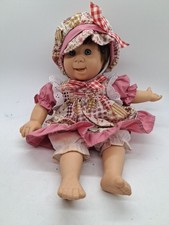 Vintage 10.5" Soft Body Baby Doll Pink Floral Gingham Dress Bonnet Bonnet...