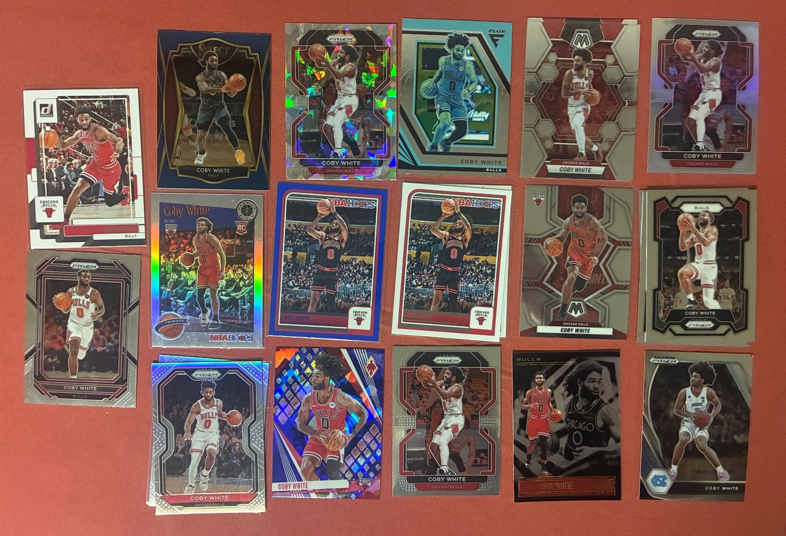 Coby White Basketball Card Lot (24). Rookie Silver Prizm, 7 Parallels + Base
