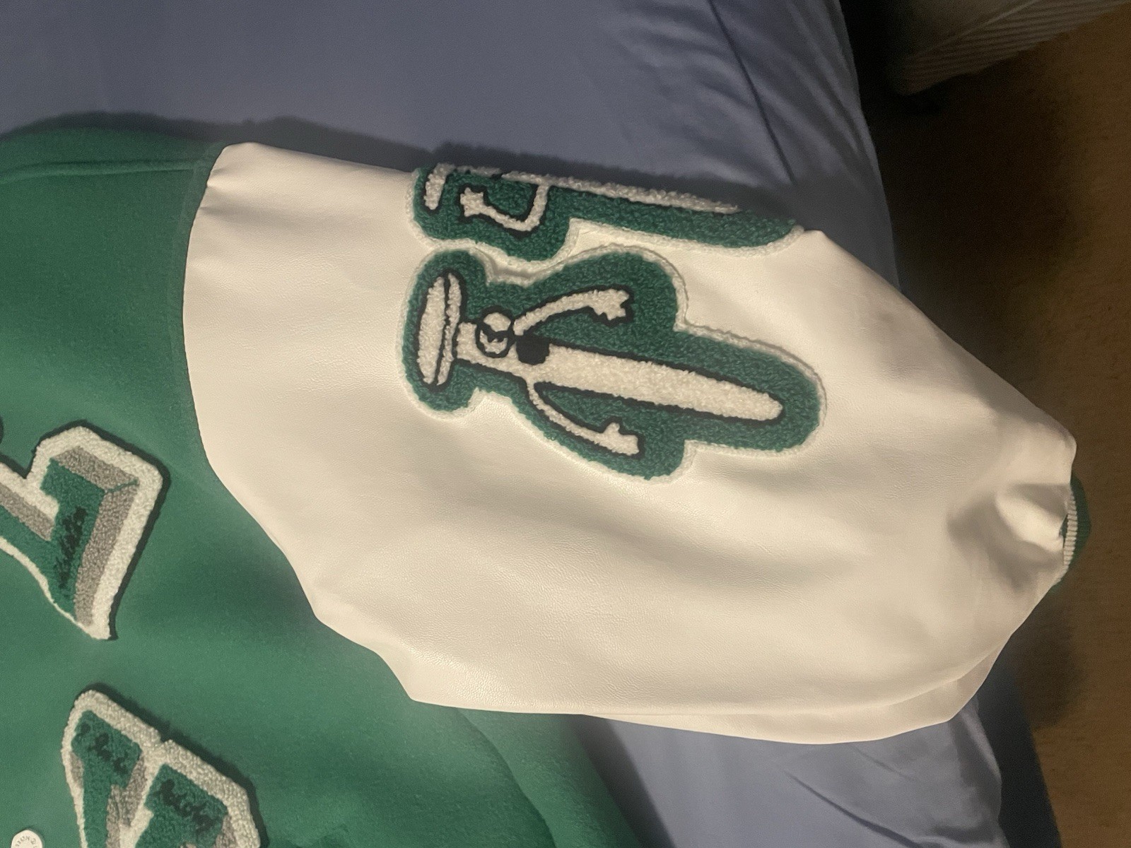 Hand-modified green varsity jacket (custom)  Exce… - image 2