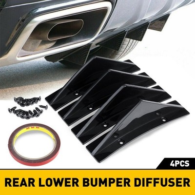Rear Lower Bumper Diffuser 4Fin Spoiler Lip Wing Splitter Universal USA