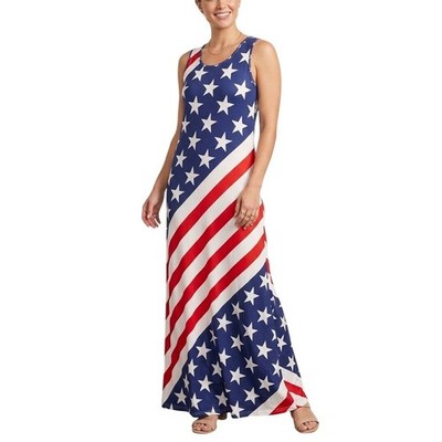 American Flag Stars Stripes Sleeveless Maxi Dress Red White Blue XXL Stretchy