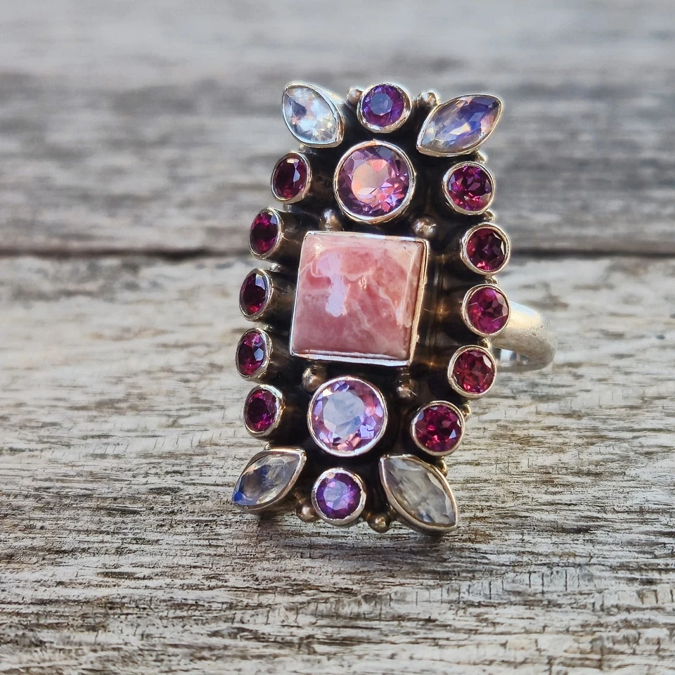 Anillo Nicky Butler Plata de Ley 925 Diseñador Talla 10 Amatista Piedra Lunar Granate Foto 2 de 4