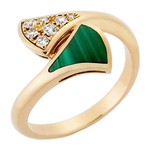 AUTH BVLGARI DIVAS' DREAM RING MALACHITE DIAMOND K18RG ROSE GOLD #49 US4.75 F/S