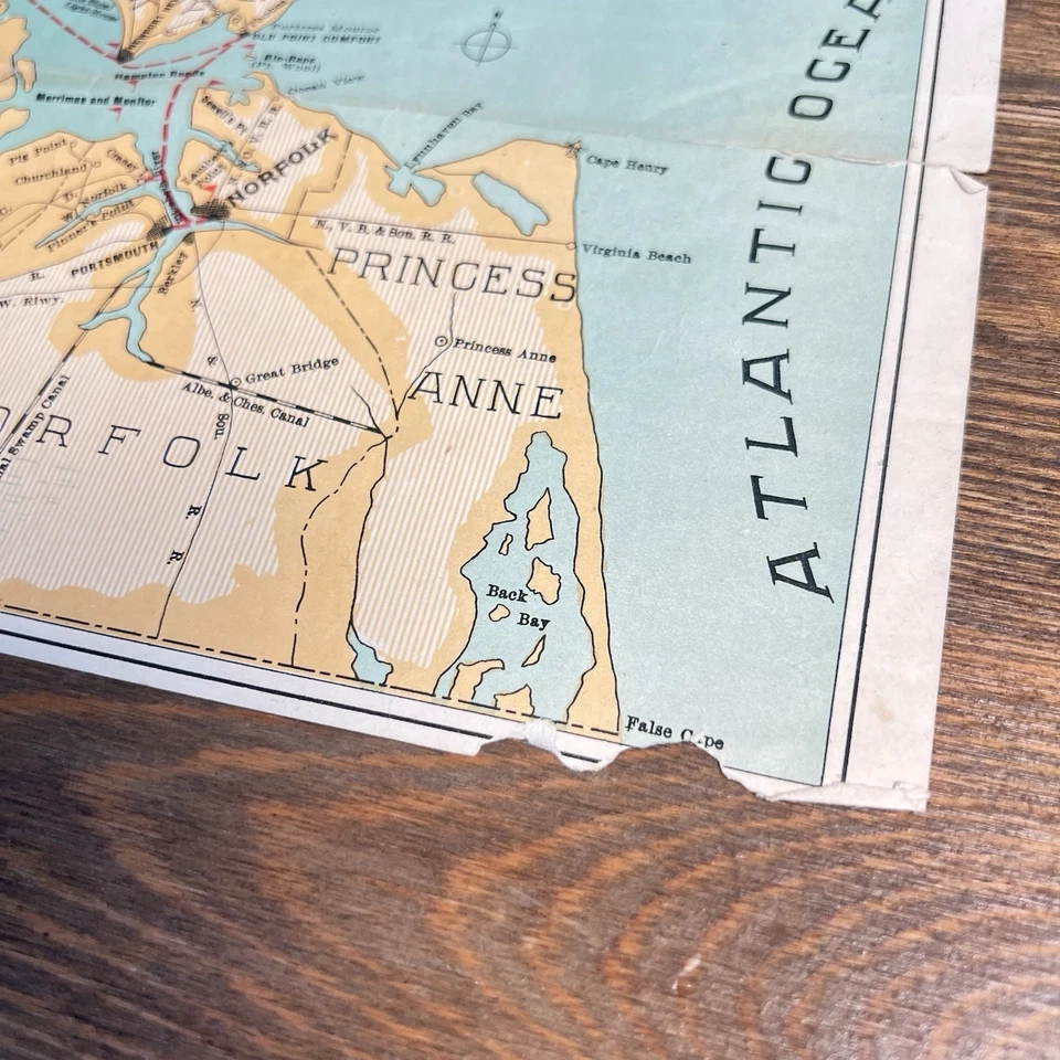 RARO Antiguo 1899 MAPA DE JAMES RIVER, VIRGINIA Pocahontas Steamboat Tours Mapa Foto 3 de 4