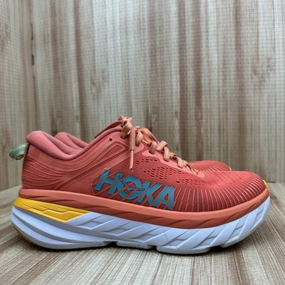 Hoka One One Bondi 7 Shoes Womens Sz 7.5  Orange Peach Cushioned