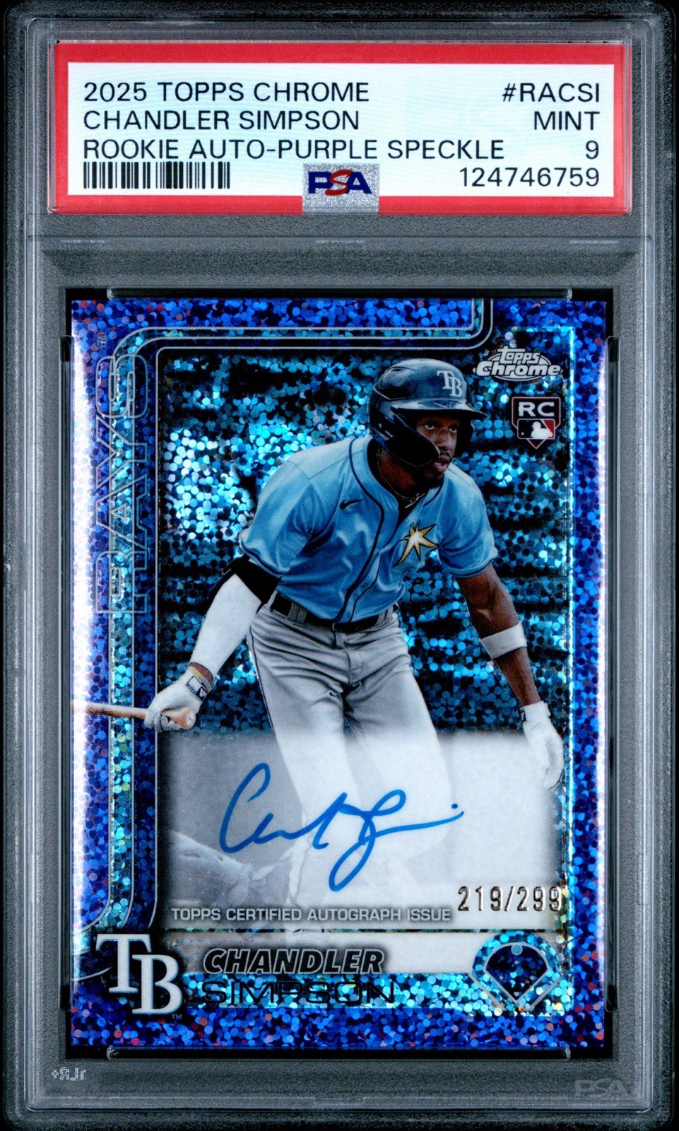 2025 Topps Chrome Rookie Auto Chandler Simpson #RA-CSI Purple Speckle /299 PSA 9