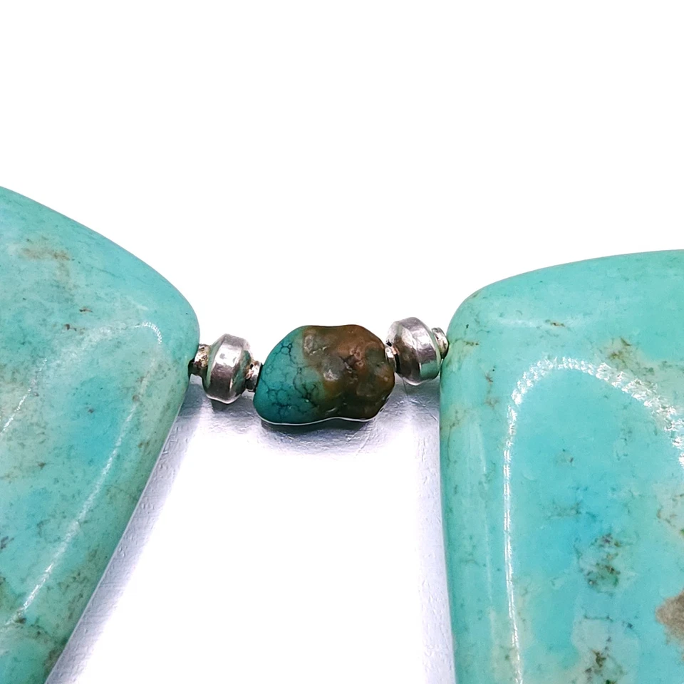 Vtg Couture Turquoise Panel Sterling silver Bib Collar Statement Necklace 17" - Image 3 of 4