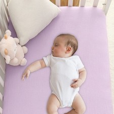 Muslin Crib Sheets, 100 Cotton Soft Breathable Fitted Bed , 28  x 52  x 9  Sta...