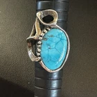 Vintage Modernist Sterling Silver & Turquoise Ring - Size 6 3/4 9.9g Signed