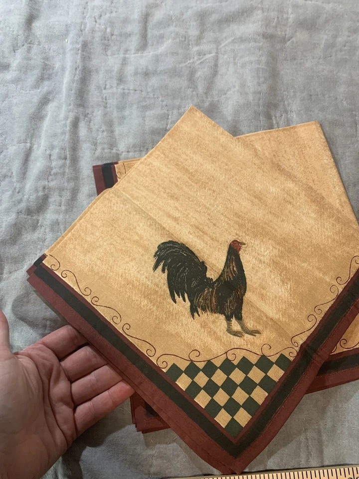 Park Designs Hand Painted Napkins by Cindy Shamp Folk Art Roosters 2001 Lot of 2 - Image 3 of 4