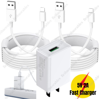 Fast Charger For iPhone 6 7 8 11 12 13 14 XR XS USB A Wall Charger Adapter Cable
