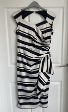 Ladies Black Mix DEBUT Sleeveless Ruched Side Striped Bodycon Dress - Size 10