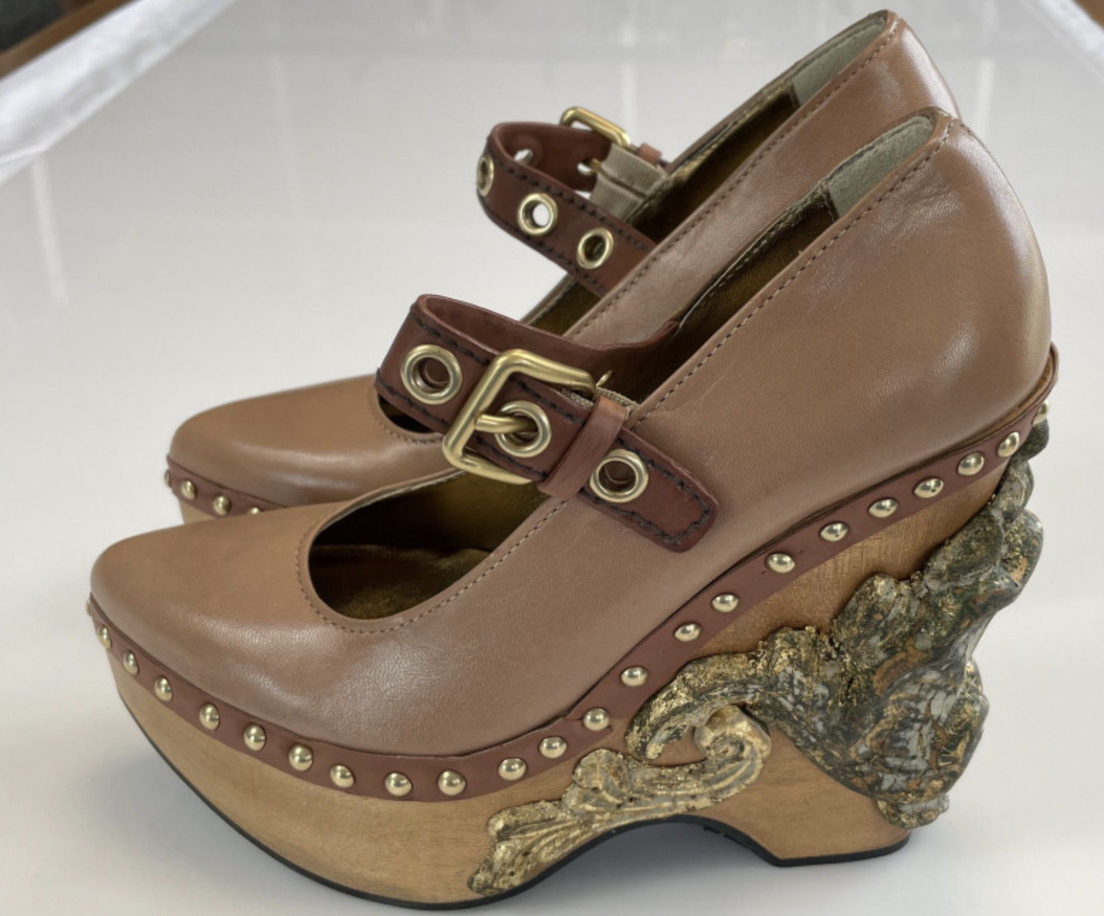 Miu Miu Deadstock Runway Venice Baroque Sculpted Platform Wedge Shoes Shoes 37