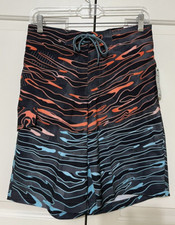 NWT George size S 28-30 black orange blue swim trunks mens