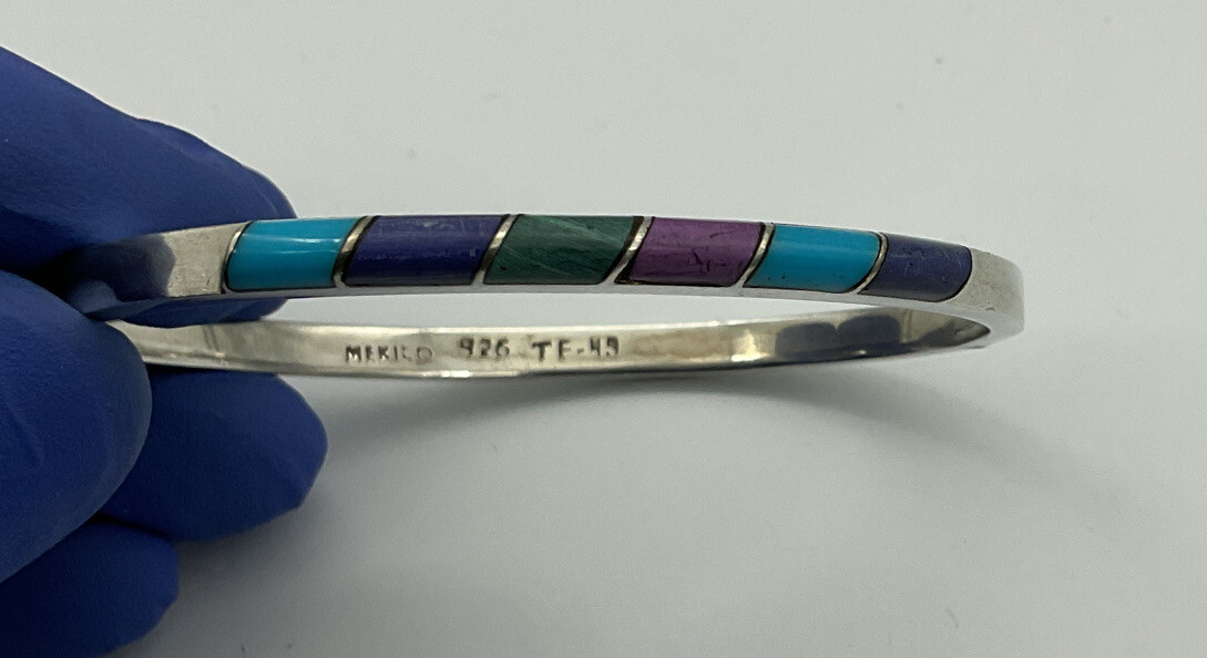 925 Bangle Locking Cuff With Purple And Blue Ston… - image 1