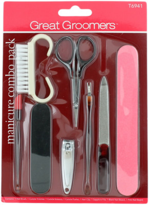 Nail Manicure set: Brush Cuticle Trimmer Scissors  Pusher / Clip /File + Boards