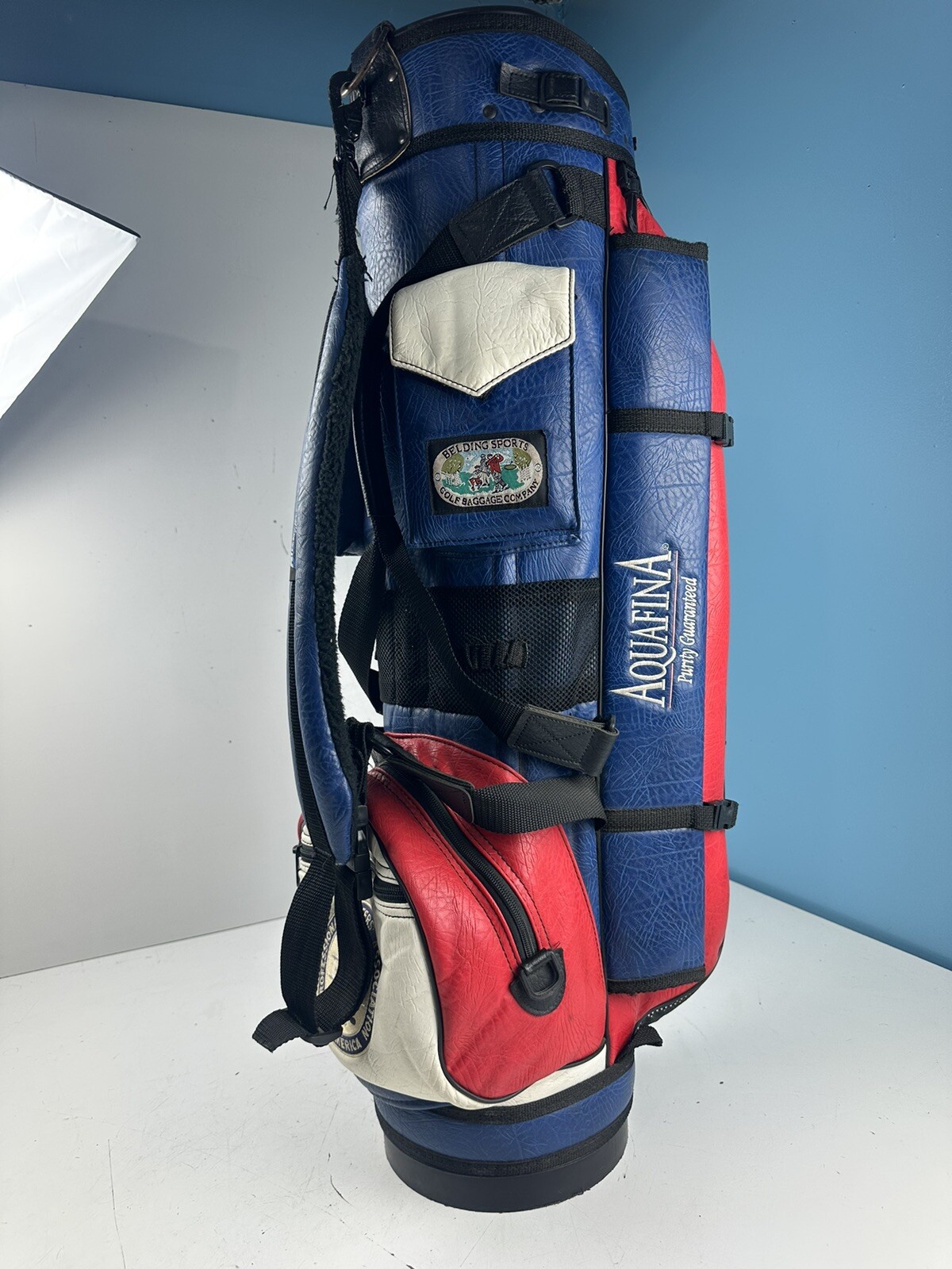 VTG PGA Aquafina Leather Golf Bag Belding Bushwhacker sport Golf Red