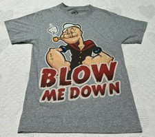Popeye The Sailor Man Vintage Cartoon Popeye Blow Me Down T-Shirt Men's S Gray