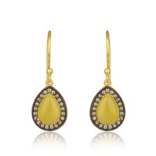 Yellow Chalcednoy, Cz Gemstone 925 Sterling Silver Dangle Earrings Jewelry