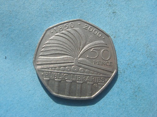 RARE BRITISH 2000 50P COIN PUBLIC LIBRARY ACT 50TH ANNIVERSARY FIFTY PENCE