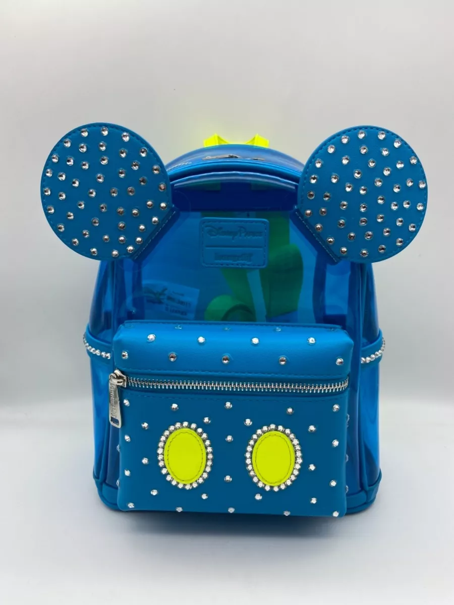 Disney Parks Loungefly Mickey Mouse Clear Blue Neon Backpack Bling