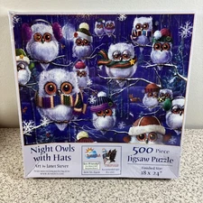 SunsOut Night Owls with Hats - 500 Piece Puzzle 18" x 24" Stever - New Sealed