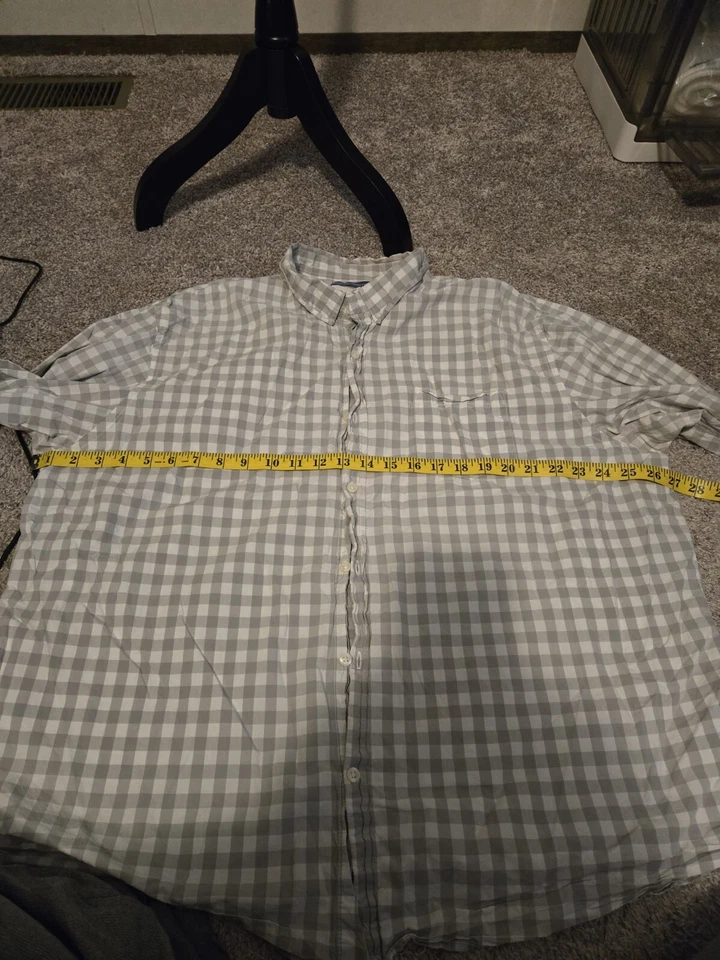 Camisa de vestir Old Navy blanca para hombre con cuadros blancos grises LS abotonados clásica talla 3XL Foto 3 de 4