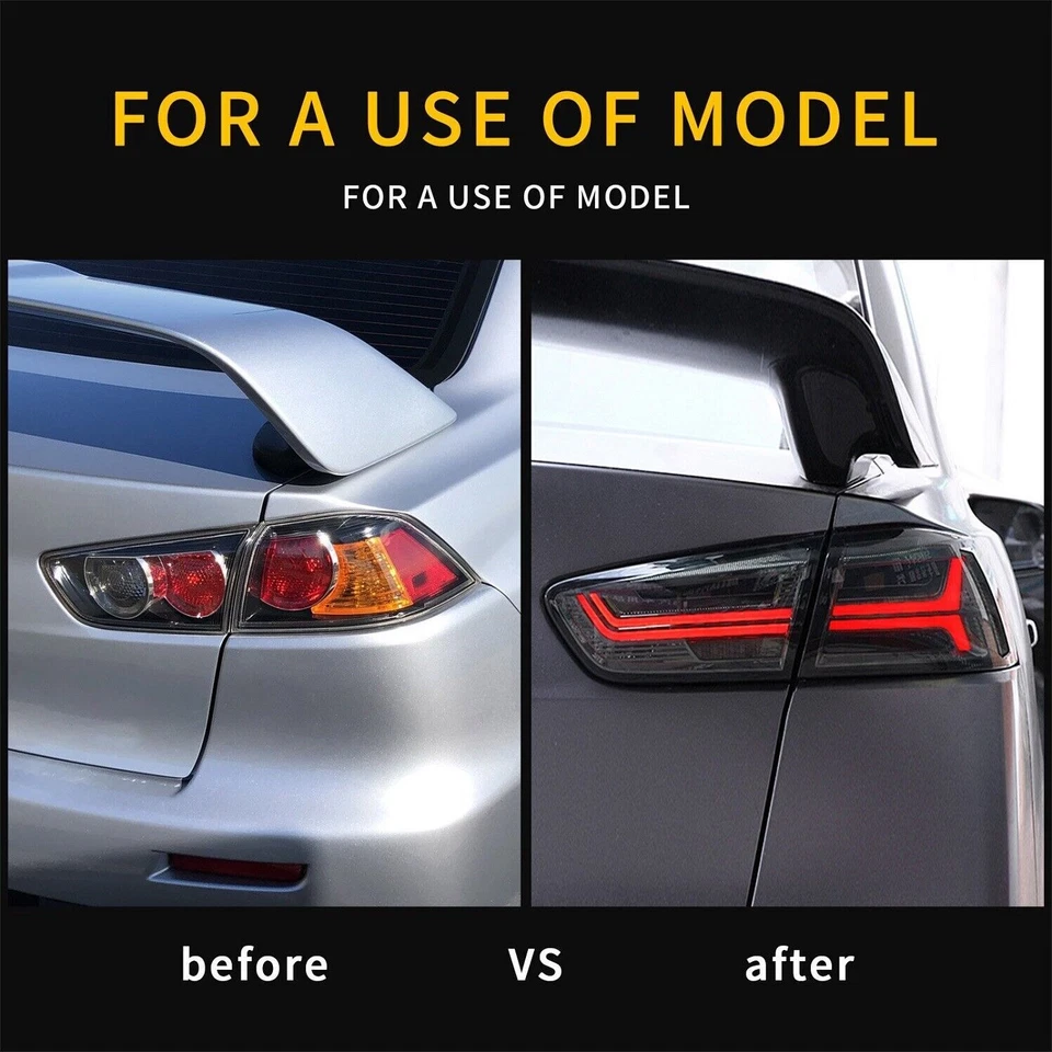 Pair Smoked LED Tail Lights For Mitsubishi Lancer 2008-2017 Sequential Rear Lamp - Image 2 of 4