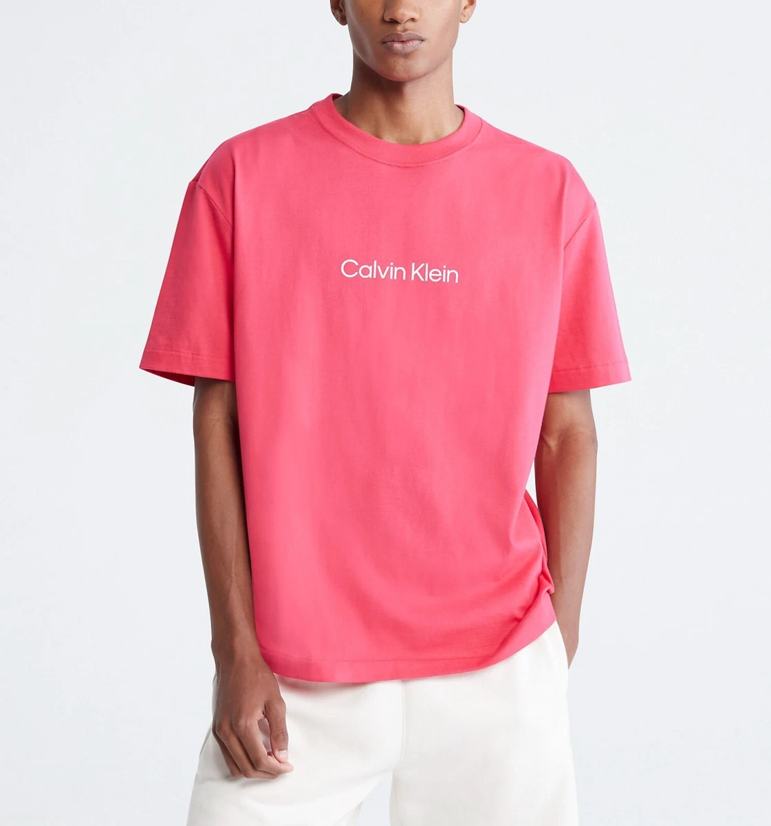 Logo Large Relaxed Pink Crewneck Size Chest | CALVIN Rose T-Shirt eBay KLEIN Fit Mens