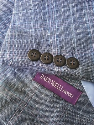 bartorelli E. Thomas Gray Blue SILK WOOL check Blazer Sport Jacket 58 48R