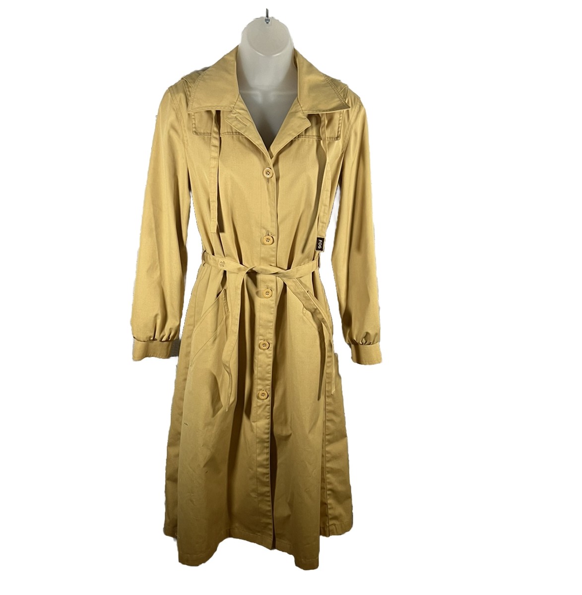 London Fog Womens Short Trench Coat Gold Removable Hood Belted Size Small