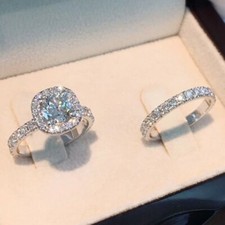 4Ct Round Cut Lab Created Diamond Bridal Set Engagement Ring 14k Gold Plated