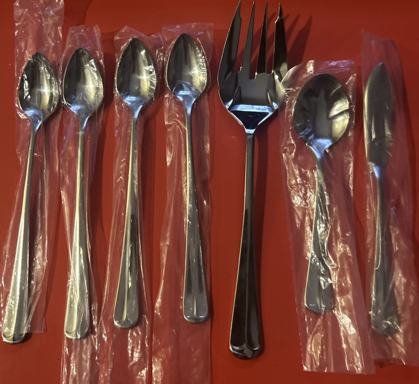 NEW 7 Pc Retroneu Jamestown 18/8 Glossy Stainless Mixed Flatware Korea
