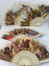 4 Plastic Fabric  Lace Folding Fans Spain  Victorian 3 Different Designs White