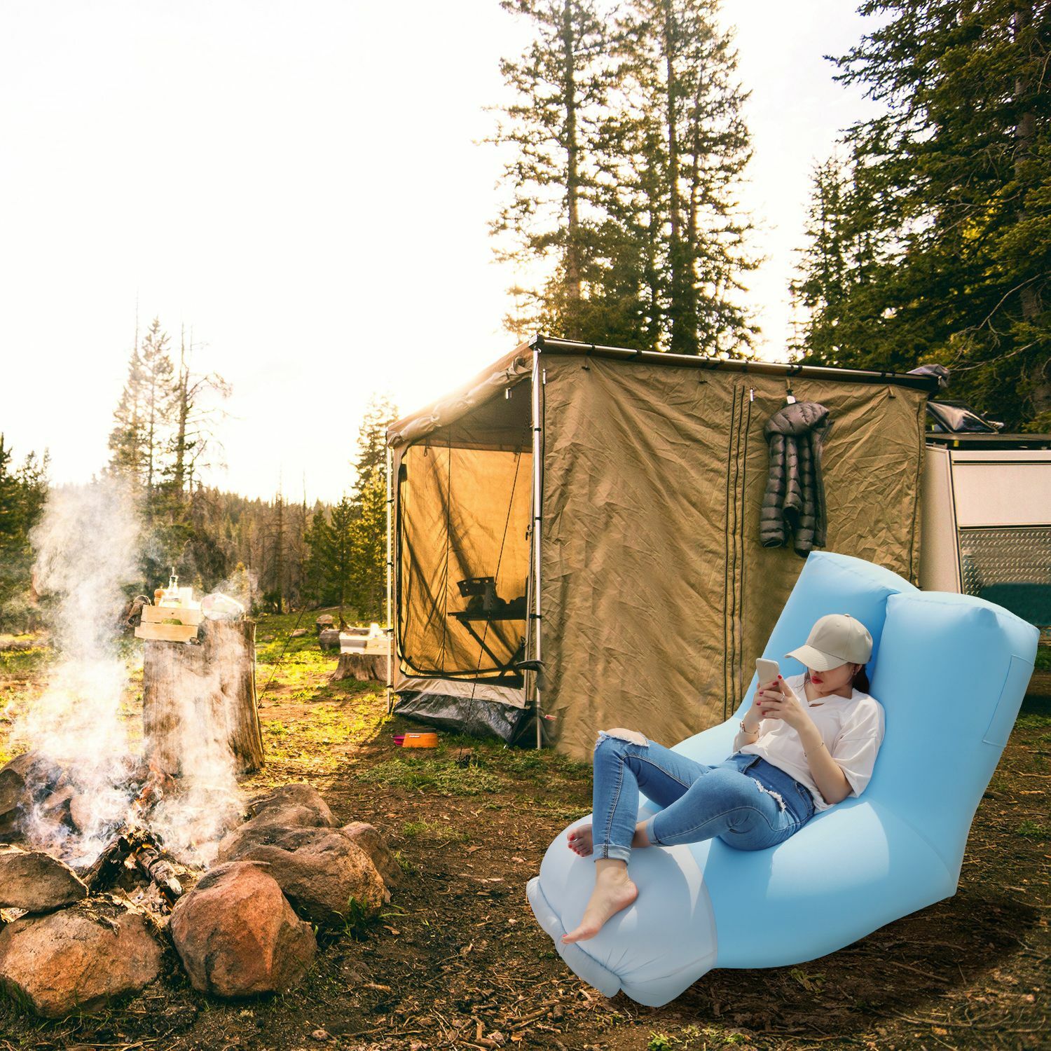 Air Sleeping Bag Lazy Chair Inflatable Lounge Air Beds Beach Sofa Water