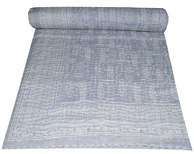 Indian Handmade Hand Block Print King Kantha Quilt Throw Blanket Bedspread Gudri