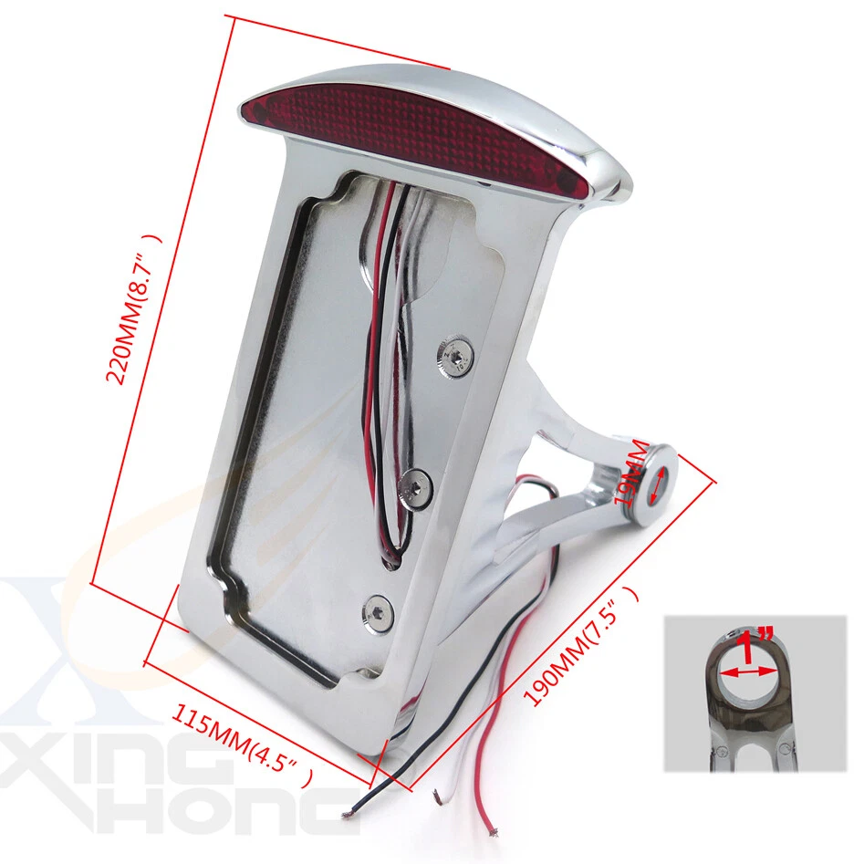 Conjunto de matrícula cromada vertical montada lateral Luz de freno trasera LED Foto 2 de 4