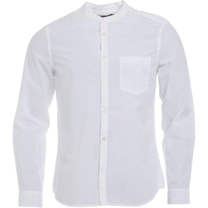 Men's Grandad Collar Long Sleeve White Shirts Regular Fit