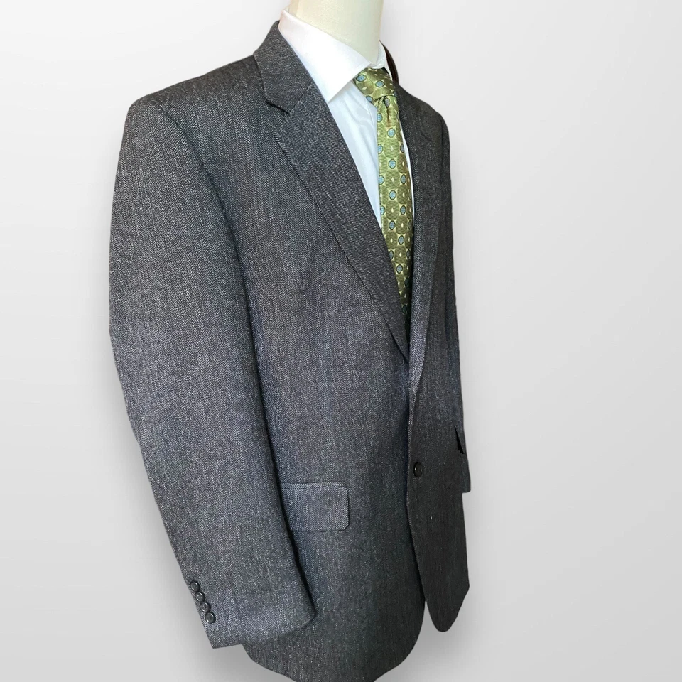 Jos A Bank Mens Sport Coat Brown Herringbone Casual Blazer Wool Suit 43L - Image 4 of 4