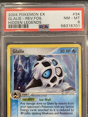 Pokemon TCG Glalie 34/101 Ex Hidden Legends Uncommon Reverse Holo PSA NM-MT 8