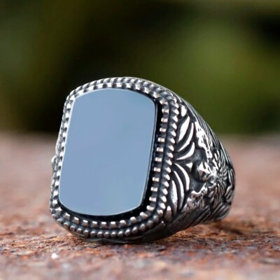 Big Black CZ Retro Signet Ring Stainless Steel Men Vintage Wedding Jewelry 