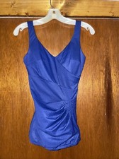 Vtg Maxine of Hollywood Navy Side Ruched Swimsuit Sz 10 USA Built In Bra Mailot