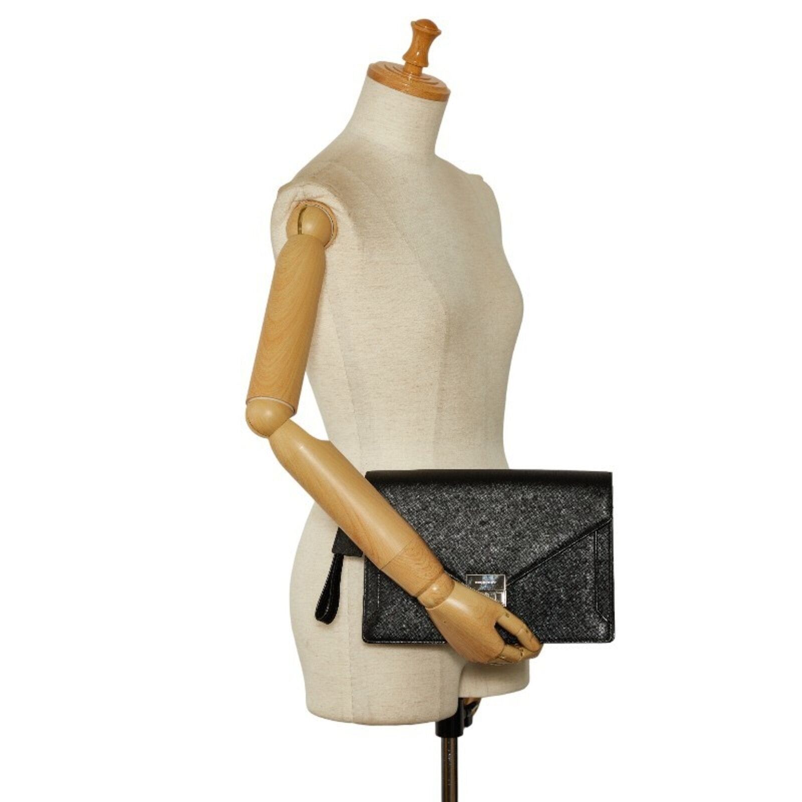 BURBERRY Clutch Bag Second Black Leather Women's | eBay