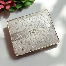 Antico porta cipria con specchio in alpaca argentato anni 40 con iniziali