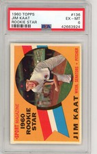 1960 Topps Baseball Jim Kaat PSA 6 #136 Rookie RF COLLECTION RC