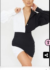 pretty little thing dress monochrome contrast detail long sleeve shirt dress UK6